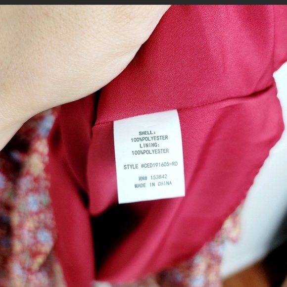 Melloday Nordstrom red floral long sleeves elastic Waist midi boho dress NWT - Picture 6 of 8